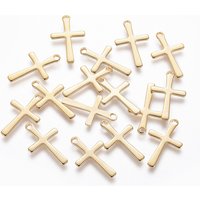 Pendentif croix doré en acier inoxydable 201, 15.5x9.5mm — Breloques et pendentifs