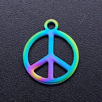 Ion Plating 304 Stainless Steel Peace Sign Charm, Rainbow Color