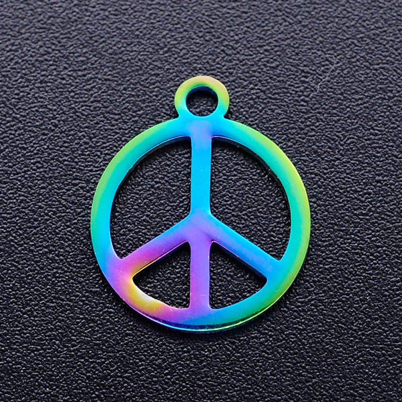 Ion Plating 304 Stainless Steel Peace Sign Charm, Rainbow Color — Charms & Pendants