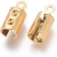 Ion Plating 304 Stainless Steel Golden Folding Crimp Cord Ends — Jewelry Findings