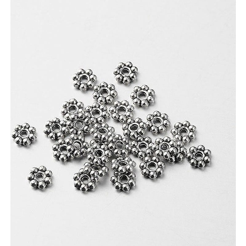 Tibetan Style Alloy Daisy Spacer Beads, Antique Silver, 6x1.8mm — Jewelry Beads