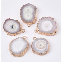Natural Druzy Agate Pendants with Brass Finding, Rosy Brown — Charms & Pendants