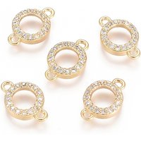 Brass Micro Pave Cubic Zirconia Links Connectors, Clear, Golden