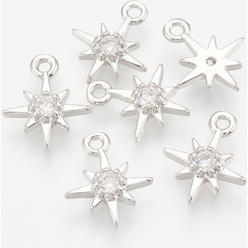 Charm en laiton en forme d'étoile avec zircon cubique, sans nickel, plaqué platine — Breloques et pendentifs
