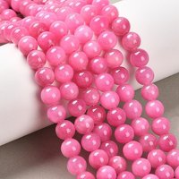 Brins de perles rondes en jade Mashan naturel teintées, magenta, 8 mm — Perles à bijoux