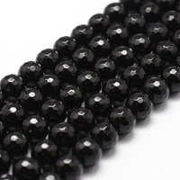 Fil de perles en onyx noir teint naturel, grade A, facettées, 6mm