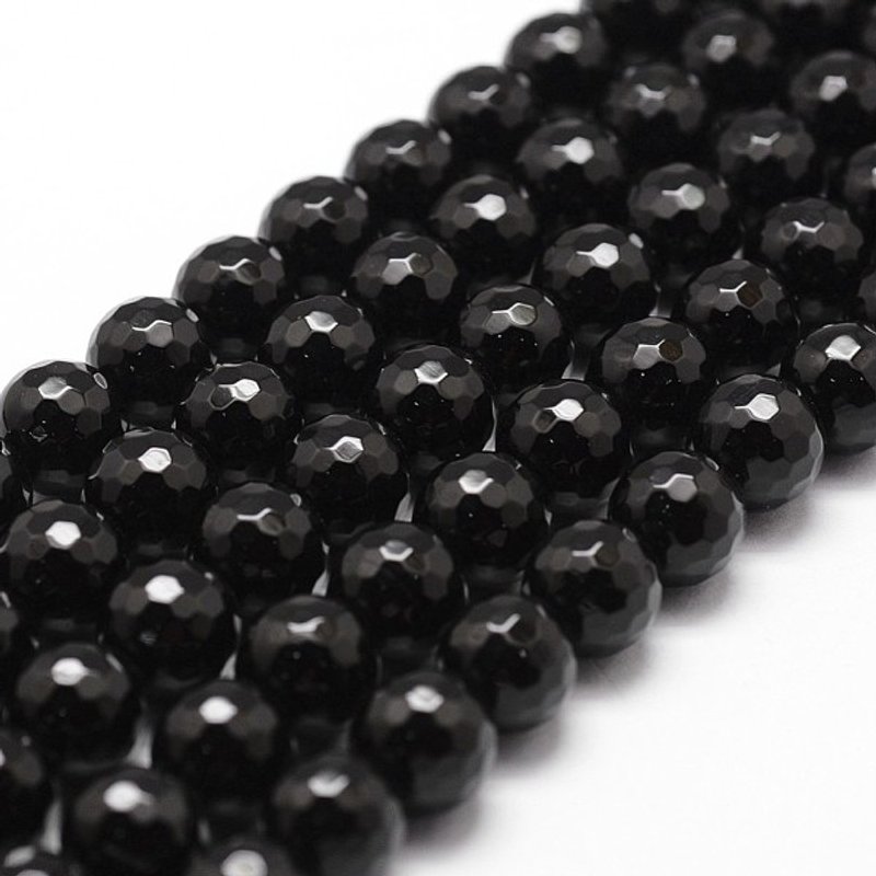Fil de perles en onyx noir teint naturel, grade A, facettées, 6mm — Perles à bijoux