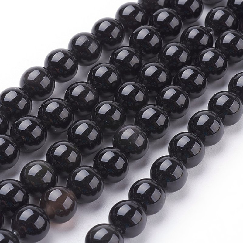 Fils de perles d'obsidienne naturelle, rondes, grade AA, noires et colorées — Perles à bijoux