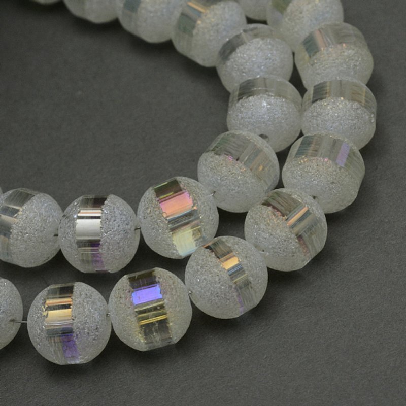 Brins de perles en verre électroplaqué, finition givrée, couleur AB, jaune doré clair — Perles à bijoux