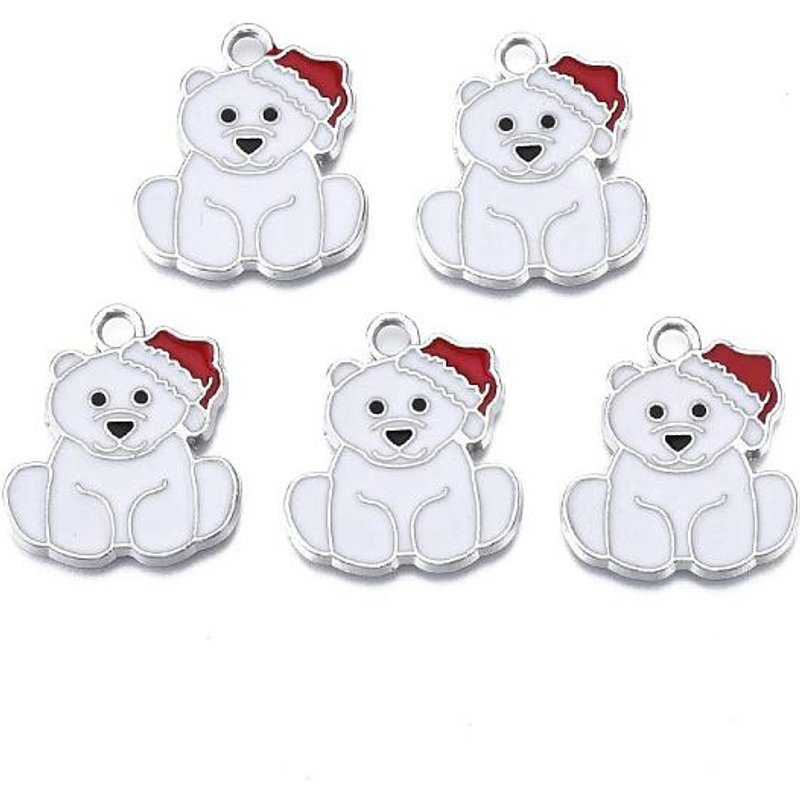 Pendentifs en Émail en Alliage d'Ours, Thème de Noël, Platine et Blanc Crème — Breloques et pendentifs