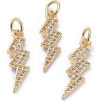 Brass Micro Pave Cubic Zirconia Lightning Pendant with Jump Rings