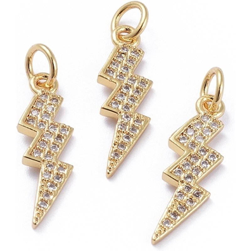 Brass Micro Pave Cubic Zirconia Lightning Pendant with Jump Rings — Charms & Pendants