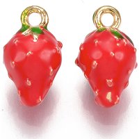 Charm en laiton fraise avec émail, sans nickel, plaqué or 18K — Breloques et pendentifs