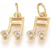 Brass Musical Note Charms with Cubic Zirconia and Jump Rings