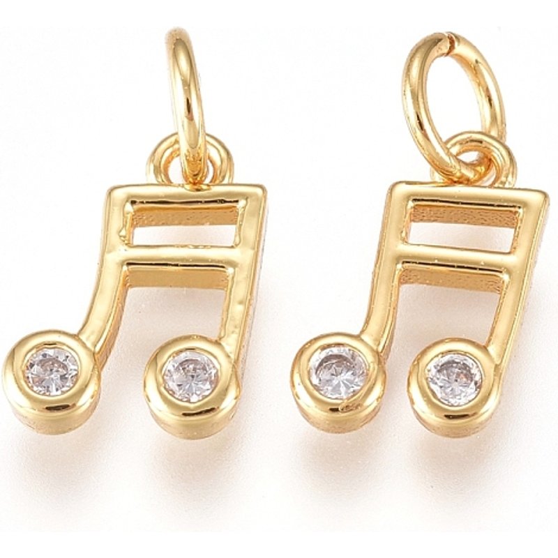 Brass Musical Note Charms with Cubic Zirconia and Jump Rings — Charms & Pendants
