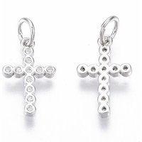 Brass Micro Pave Cubic Zirconia Tiny Cross Charms with Jump Ring
