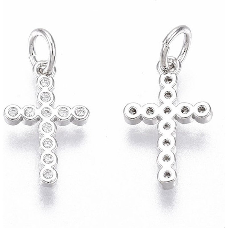 Brass Micro Pave Cubic Zirconia Tiny Cross Charms with Jump Ring — Charms & Pendants