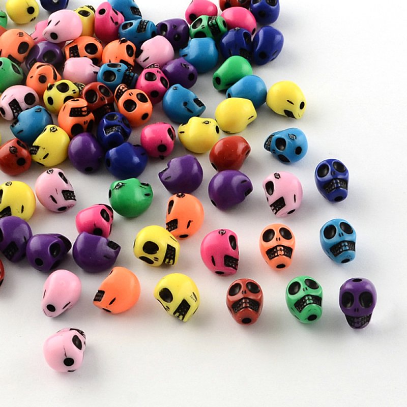 Perles Opaque Acrylique en Forme de Crâne, Couleurs Mélangées, 10x8x9mm, Trou 2mm — Perles à bijoux