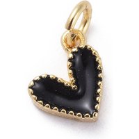 Charm en émail en forme de cœur avec éléments en laiton, plaqué or 18k, noir — Breloques et pendentifs