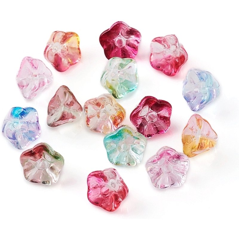 Perles en verre électroplaqué, fleur trompette, couleurs variées — Perles à bijoux