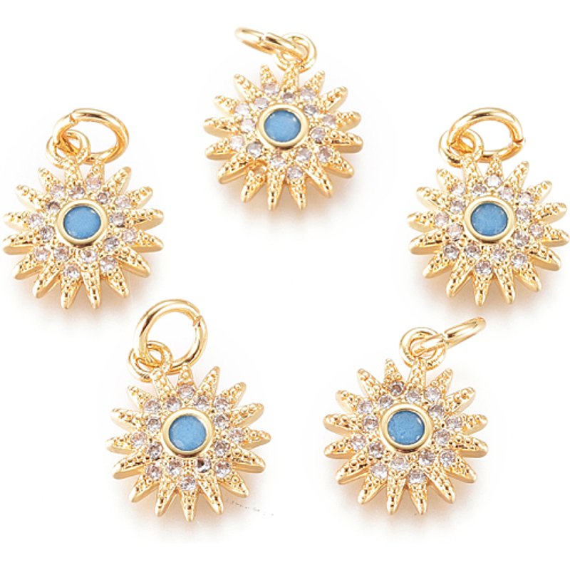 Brass Micro Pave Cubic Zirconia Sun Charms with Synthetic Turquoise — Charms & Pendants
