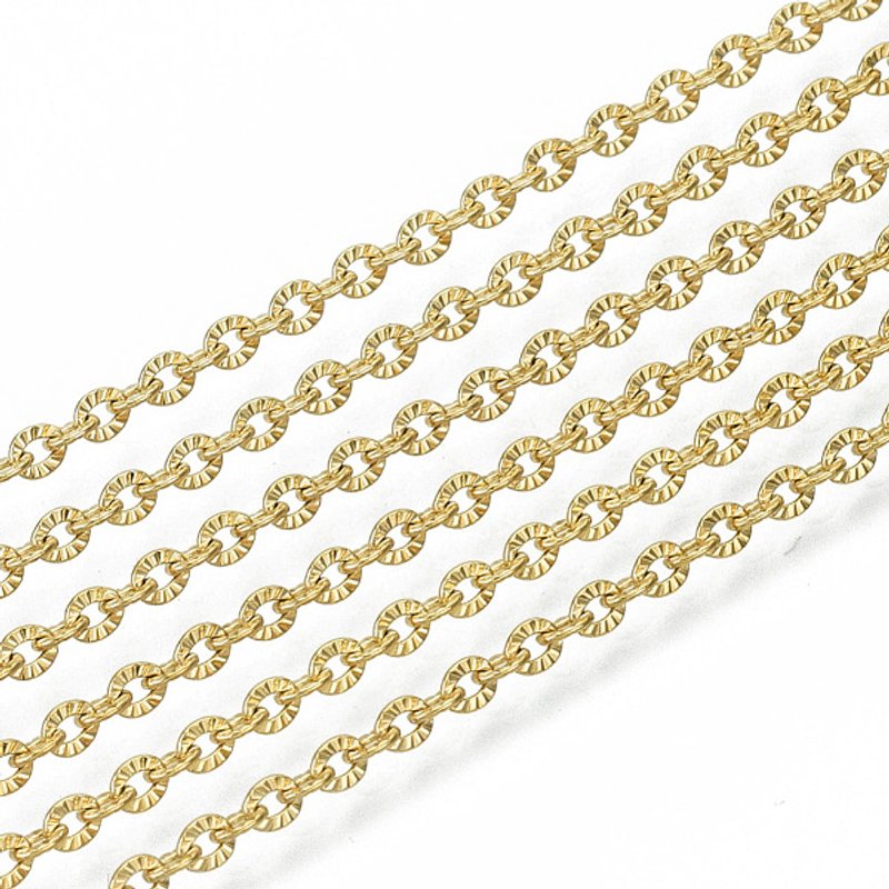 304 Stainless Steel Textured Link Chains with Spool, Golden, 25m — Chains, Wire & Cord