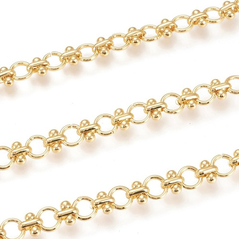 Handmade Brass Link Chains with Iron Rings, 32.8 Feet Roll