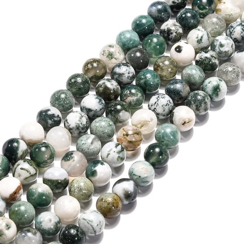Natural Tree Agate Beads Strands, Round, Medium Sea Green, 8mm — Jewelry Beads