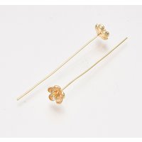 Épingles en laiton, plaqué or 18K, sans nickel, fleur, 48-51mm — Accessoires pour bijoux