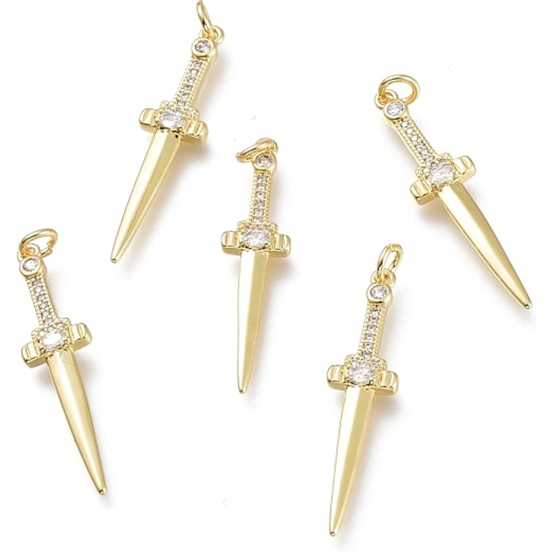 Pendentif Épée en Laiton Micro Pave Zircon Cubique Clair avec Anneaux — Breloques et pendentifs