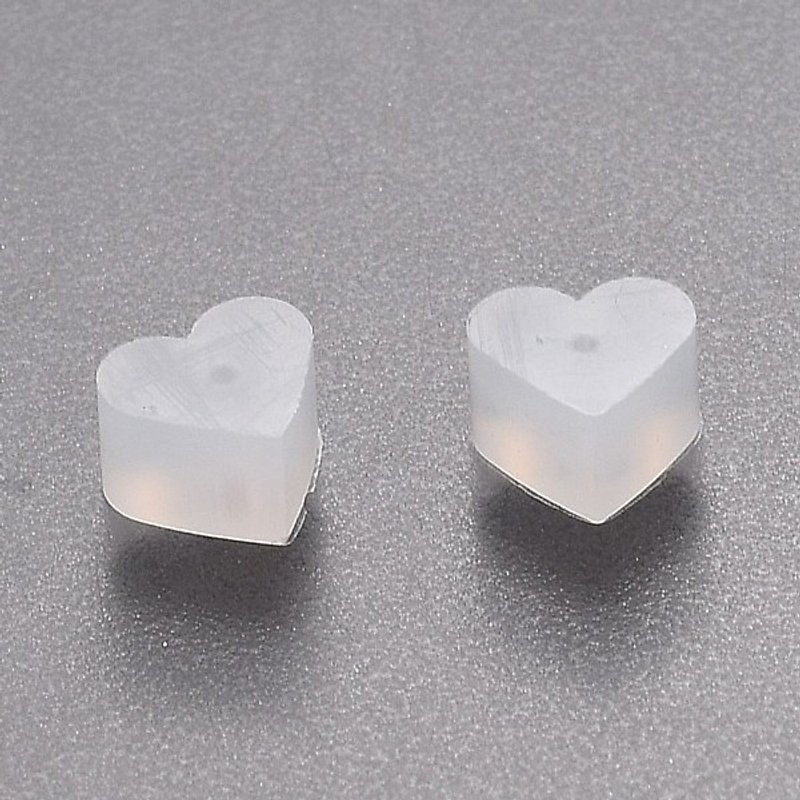 Silicone Ear Nuts Earring Backs Heart White 5.2x5.7x3.5mm — Jewelry Findings
