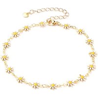 Brass Enamel Daisy Link Chain Anklet with Stainless Steel Clasp — Anklet Women