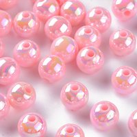 Perles Acryliques Opaques, Plating Couleur AB, Ronde, Rose Perle, 940pcs — Perles à bijoux