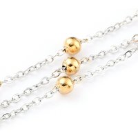Two Tone 304 Stainless Steel Cable Chains with Round Beads, 32.8 Feet