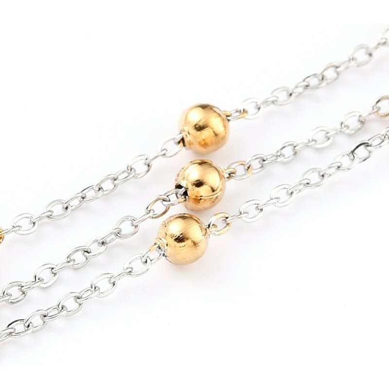 Chaînes en acier inoxydable 304 bicolores avec perles rondes, 32,8 pieds — Chaînes, fils et cordons