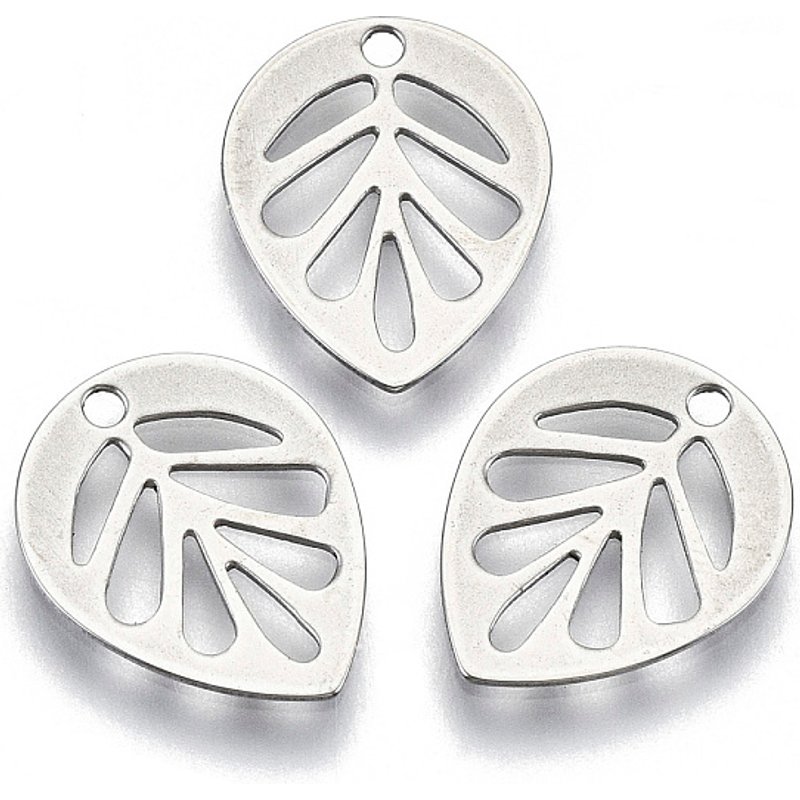 Non-Tarnish 201 Stainless Steel Leaf Charms, Laser Cut, Hollow — Charms & Pendants