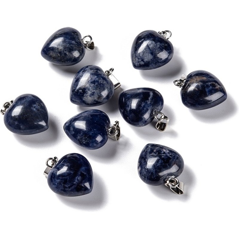 Pendentifs en Sodalite Naturelle en Forme de Coeur avec Boucles en Laiton Platine — Breloques et pendentifs