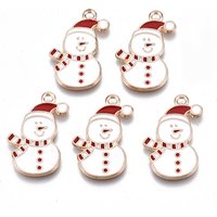 Alloy Enamel Christmas Snowman Pendant, Light Gold and White