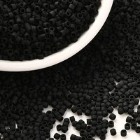 Cylinder Seed Beads, Frosted Black, Uniform Size, 888pcs/10g — Jewelry Beads