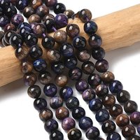Natural Galaxy Tiger Eye Beads Strands, Midnight Blue, 8mm