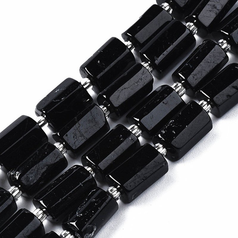 Brins de Perles de Tourmaline Naturelle avec Perles de Semence, Colonne Facettée — Perles à bijoux
