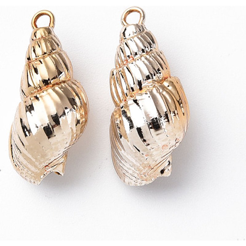 Electroplate Spiral Shell Pendants with Iron Findings in Light Gold — Charms & Pendants