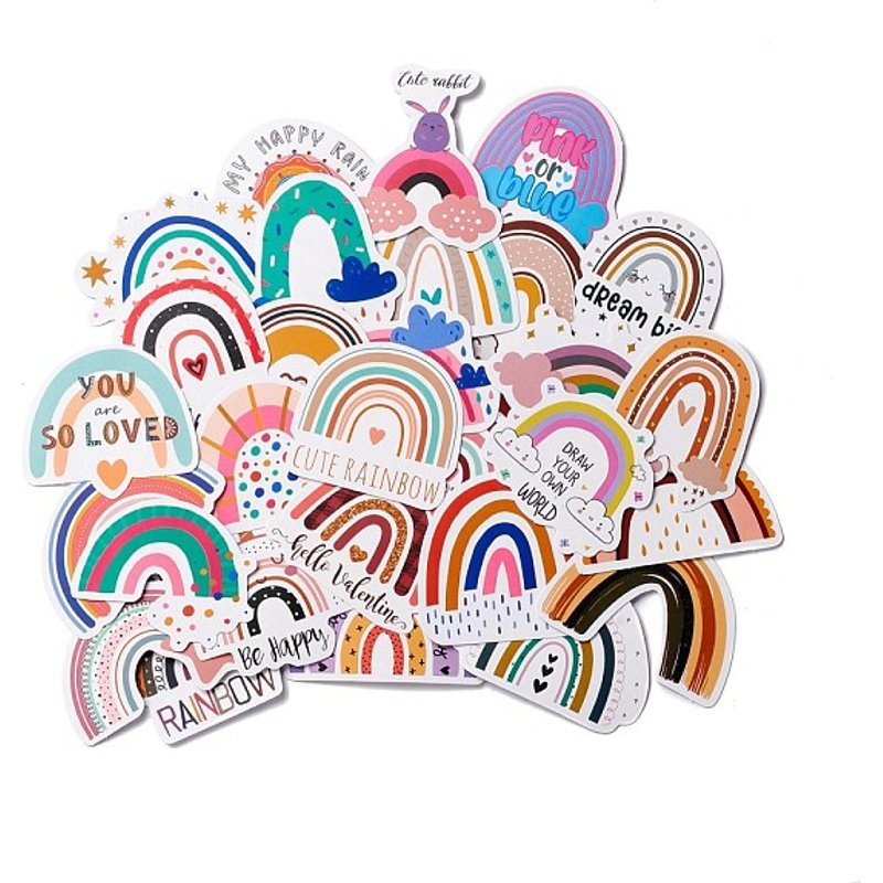 Cartoon Rainbow Paper Stickers Set - Waterproof Adhesive Labels — Jewelry Making Tools