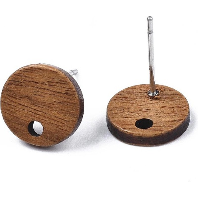 Walnut Wood Stud Earring Findings with Stainless Steel Pin, 10mm — Jewelry Findings