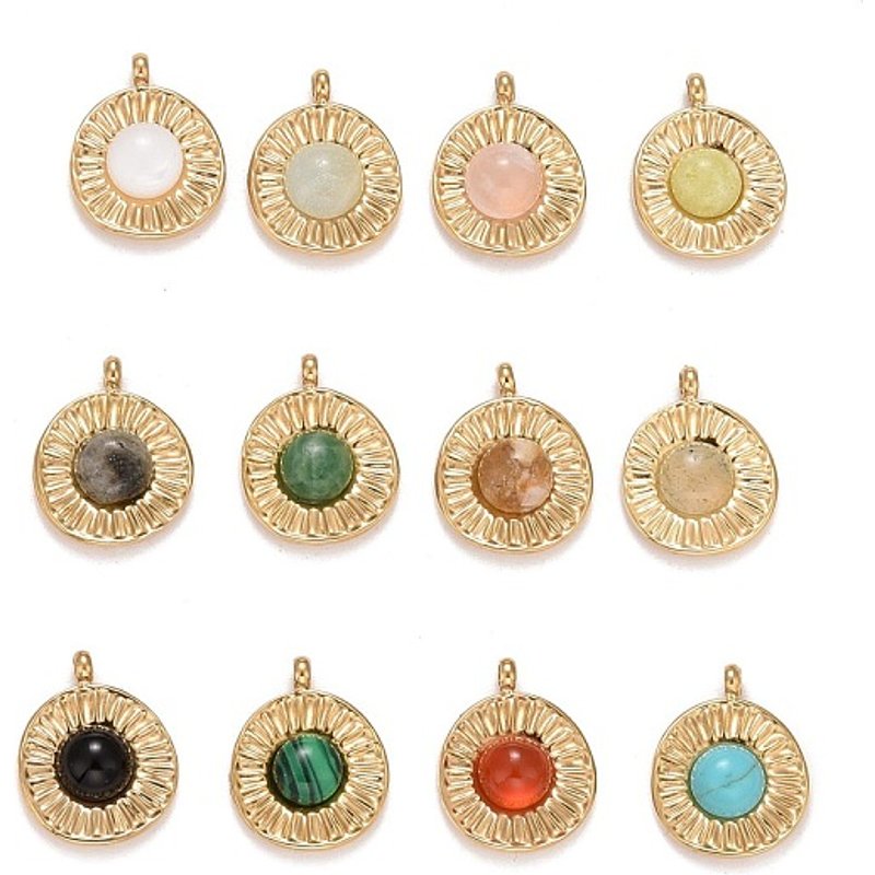 Charms en Pierre Précieuse avec Monture en Acier Inoxydable Plaqué Or 18K — Breloques et pendentifs