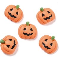 Pumpkin Opaque Resin Cabochons for Halloween, Orange, 18x20x8mm