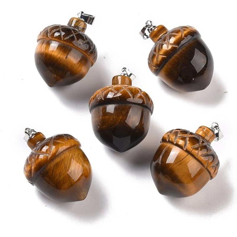 Natural Tiger Eye Pendants with Brass Findings and Platinum Plating — Charms & Pendants