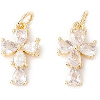 Rack Plating Brass Cross Charm with Clear Cubic Zirconia — Charms & Pendants