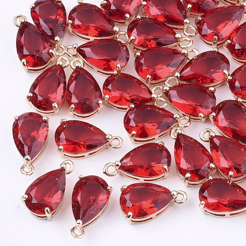 Transparent Glass Teardrop Charms with Brass Findings