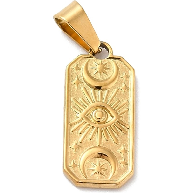 Pendentif rectangulaire en acier inoxydable 304 avec lune et étoile — Breloques et pendentifs